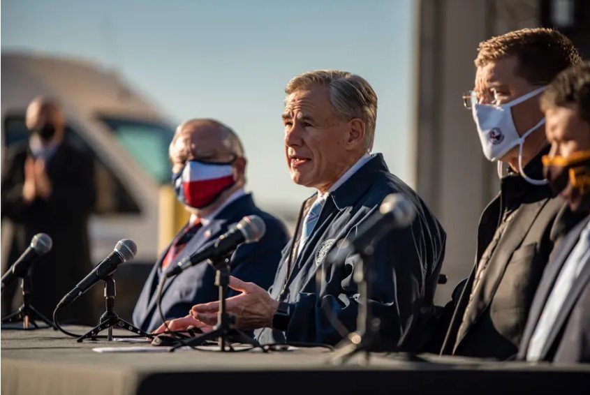 Gov. Greg Abbott during a press conference in Austin on Dec. 17, 2020. Abbott said during a Tuesday press conference that he is rescinding his mask mandate that has been in place for about a year and is also allowing all businesses in Texas to open at 100% capacity.